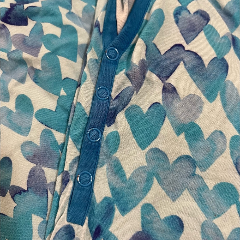 Little Sleepies Blue Watercolor Hearts Bamboo Pajama Set size Large XL - Picture 3 of 5